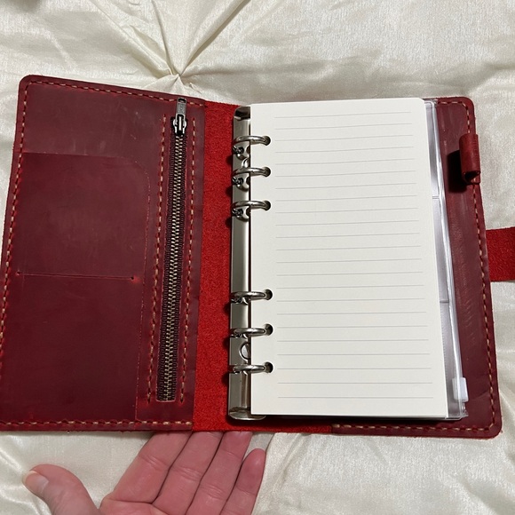 Wine color leather 6 ring wallet agenda planner - Picture 5 of 9